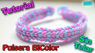 ♥ Tutorial Pulsera Bicolor de gomitas sin telar ♥ [upl. by Anyr648]