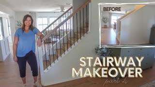 STAIRWAY MAKEOVER PT 4  Installing the Handrail and Balusters [upl. by Reames]