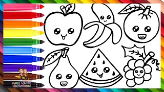 Zeichnen und Ausmalen von niedlichen Früchten 🍎🍌🍊🍐🍇🍉🌈 Zeichnungen für Kinder [upl. by Akkin]