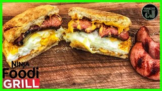 NINJA FOODI GRILL SMOKED SAUSAGE BREAKFAST SANDWICH  Ninja Foodi Grill Recipe [upl. by Efinnej789]