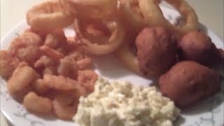 Onion Rings Hushpuppies Shrimp amp Coleslaw [upl. by Ahsyen306]