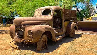 ABANDONED truck RESCUED from the desert after 50 years  1946 international sunk under a tree [upl. by Osher899]