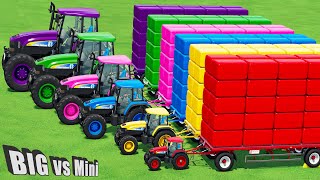 KING OF TRACTORS MINI amp BIG New HOLLAND T7 TRACTORS AND TRANSPORT HAY BALES Farming Simulator 22 [upl. by Jolene864]