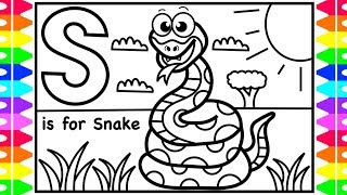 ABC Coloring  S is for Snake  Fun Coloring Pages for Kids Learning Colors for Children Toddlers [upl. by Baum527]