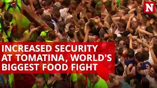 Increased security at Tomatina worlds biggest food fight [upl. by Nhtanhoj518]