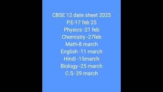 Date Sheet Class 12 CBSE short [upl. by Eelarual]