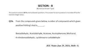 Q26 JEE Main Chemistry PYQ Jan 29 2024 Shift 1  Fehlings Test  NEON JEE NEET [upl. by Acyssej]