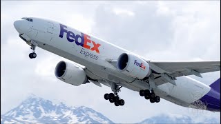 FedEx 777FS2 Takeoff From Ted Stevens Anchorage International Airport [upl. by Hanshaw]