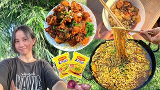 Maggi recipe  Spicy Maggi Masala  Maggi noodles  chicken fried  cooking amp eating [upl. by Messere459]