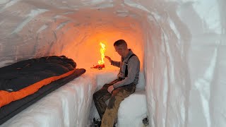 Dugout Shelter Under 10ft 3m of Snow  Solo Camping in Survival Shelter During Snow Storm [upl. by Heyes]