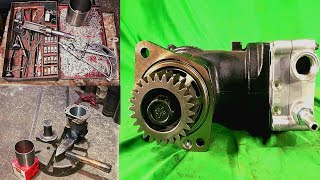 TATA 4923 wabco air compressor 80mm piston sleeve reboring workshop repair [upl. by Lednam]