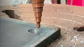 Drilling thick Metal ● Chamfering plate with Step Drillbit ASMR drilling metal work machine [upl. by Nnylylloh]