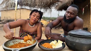 How to COOK African YAM with GARDEN EGGS \ EGG PLANT stew in the VILLAGE  African Village Life [upl. by Scammon992]