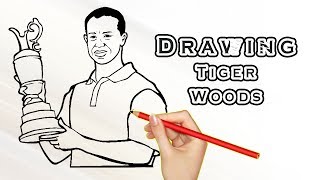 Drawing Tiger Woods  Drawing Famous People  Draw Easy For Kids [upl. by Leummas]