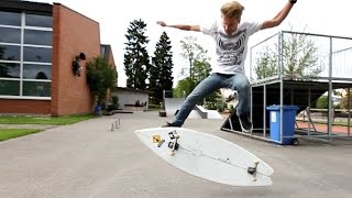 KICKFLIPPING a Huge Wooden SURFBOARD [upl. by Reinhold]