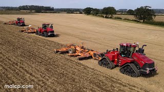 4Kᵁᴴᴰ Thurlow Estates three Case IH Quadtrac 580s pulling Simba SLD 600 cultivators [upl. by Donata]