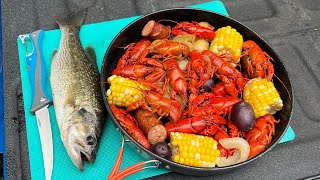 WILD CRAWFISH Trout and Bass Catch n Cook MUST TRY [upl. by Enilegnave]