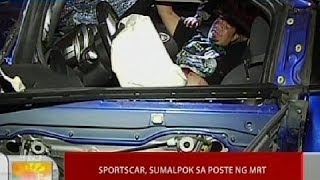 UB Sports car sumalpok sa poste ng MRT sa EDSACubao [upl. by Sidwel640]