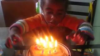 Two year old singing Happy Birthday with funny candle blowing [upl. by Aven]