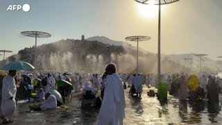 Pellegrini musulmani sfidano il caldo nellascesa al monte Arafat [upl. by Eltsyrc491]