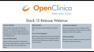 OpenClinica Stack 13 Release Webinar [upl. by Denman]