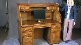 Oak Roll Top Computer Desk  In Stock  Free Shipping [upl. by Haliek]