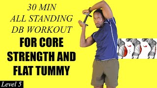 30Minute ONE DUMBBELL STANDING WORKOUT for A Strong Core and Flat Tummy [upl. by Akenal864]