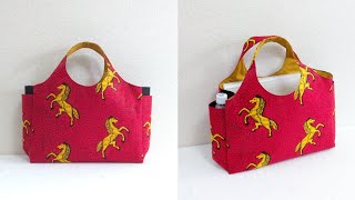 折り畳み傘もすっぽり入る！サイドポケットトートバッグの作り方 Side Pocket Tote Bag Simple Tutorial [upl. by Neu]