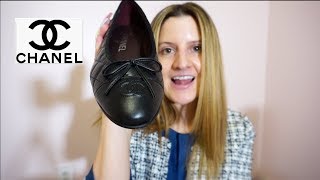 Chanel Ballerina Flats Review  Aged Calfskin Quilted Cap Toe  Designer Shoes [upl. by Zumstein]