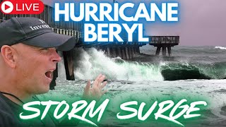 MAJOR STORM SURGE Hurricane Beryl Matagorda Beach Texas LIVE [upl. by Sayles]