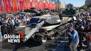 Russia displays Western tanks captured in Ukraine as quottrophies of the Russian Armyquot [upl. by Notfilc]