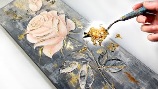 A new Dimension of TEXTURED Art  EASY Palette Knife Rose Gold Leaf  AB Creative Tutorial [upl. by Ugo277]