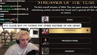 xQc Votes for iShowSpeed as quotStreamer Of The Yearquot [upl. by Onstad329]