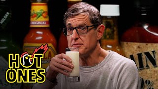 Louis Theroux Attacks the Shark While Eating Spicy Wings  Hot Ones [upl. by Fairley]