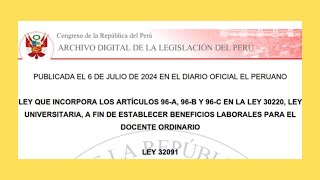 Ley 32 091  Ley establece beneficios laborales para el docente ordinario [upl. by Delfine]