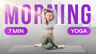 7 min Morning Yoga Flow CrossLegged Seated Shoulder Bridge CatCow Plow Halasana Poses etc [upl. by Lyons]