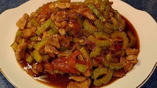 Ganito pala ang masarap na luto ng ampalaya hnd sya mapait  Sauted bitter gourd with pork [upl. by Orips]