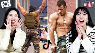 Koreans React to US Military Workout TikTok💪🏻  KATCHUP [upl. by Eppilihp343]