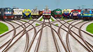 9 RAILROAD CROSSING FREIGHT TRAIN JOURNEY IN CUVERD BRANCHED RAILROAD TRACKS  Train Games Video [upl. by Imac]