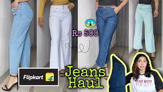 High waisted jeans haul flipkart  Flipkart bottom wear haul under 500700  Wide leg flared jeans [upl. by Rentschler]