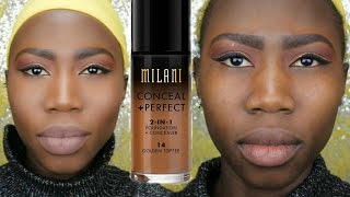 Milani Conceal amp Perfect 2 in 1 Foundation and Concealer Demo amp Review on dark skin 7 [upl. by Romelda309]