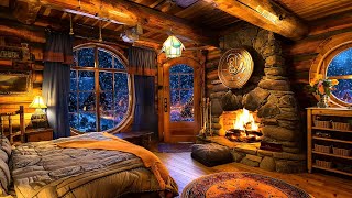 Relax Sleep in Cozy Cabin with Warm Fireplace丨Relaxing Snow at Night丨Cosy Winter Environment [upl. by Shelburne]