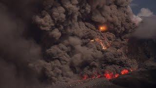 Sinabung pyroclastic flows with twister and volcanic lightning [upl. by Emerej]