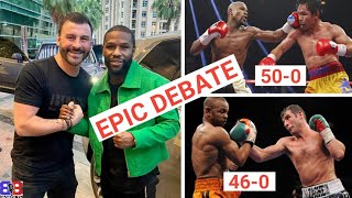 EPIC FLOYD MAYWEATHER amp JOE CALZAGHE COME FACE TO FACE  DEBATE OVER WHOS UNDEFEATED CAREER BETTER [upl. by Narmi]