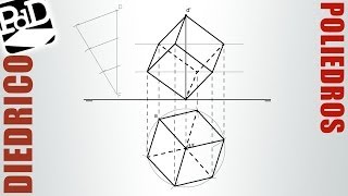 Hexaedro con una diagonal vertical Poliedros  Sistema Diédrico [upl. by Barmen]