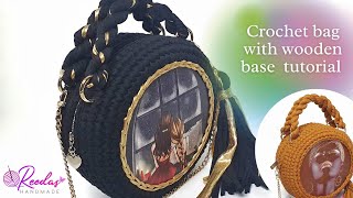 crochet bag tutorial  easy crochet bag with wooden base crochetbag [upl. by Acimat241]