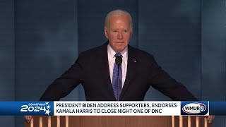 President Biden addresses supporters endorses Kamala Harris to close night one of DNC [upl. by Chas]