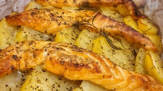 Salmon Me Patate Ne Furre salmone cookingrecipes healthyfood [upl. by Neffets]