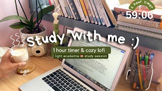 Study with me I 1 hour cozy Lofi music light study session academia uni dorm motivation to study [upl. by Yditsahc544]