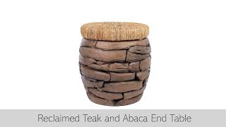 Thiago Reclaimed Teak Round End Table Abaca Top Ebonized Teak [upl. by Atimed]